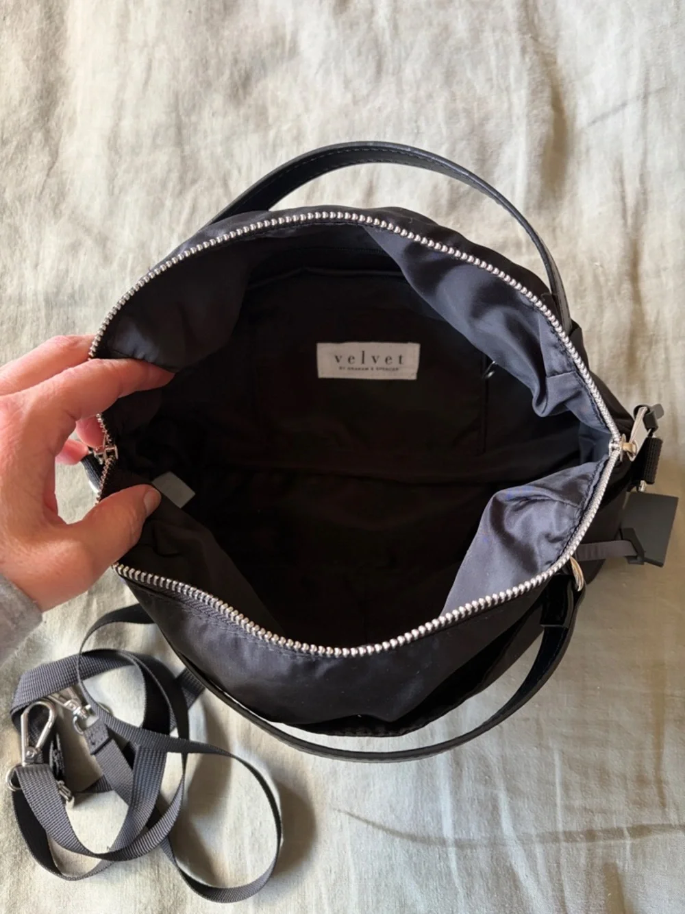Velvet by Graham & Spencer Black Nylon Crossbody Messenger Bag - Picture 3 of 5